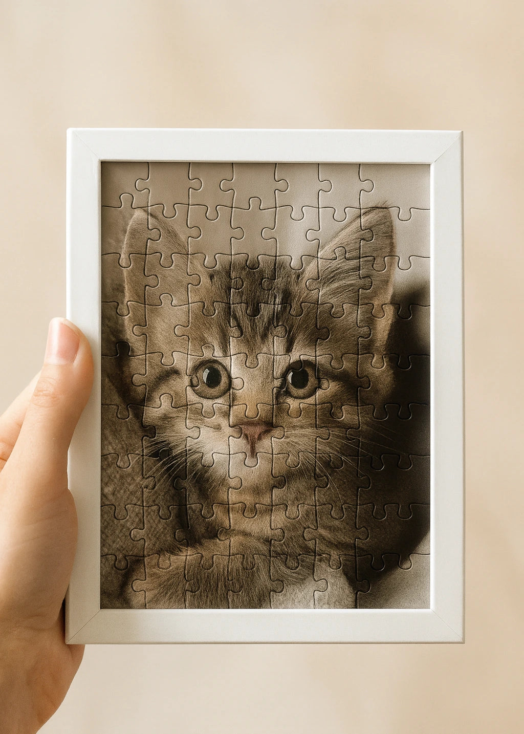 adorable wooden puzzle featuring a close up of a kitten face perfect personalized gift for cat lovers